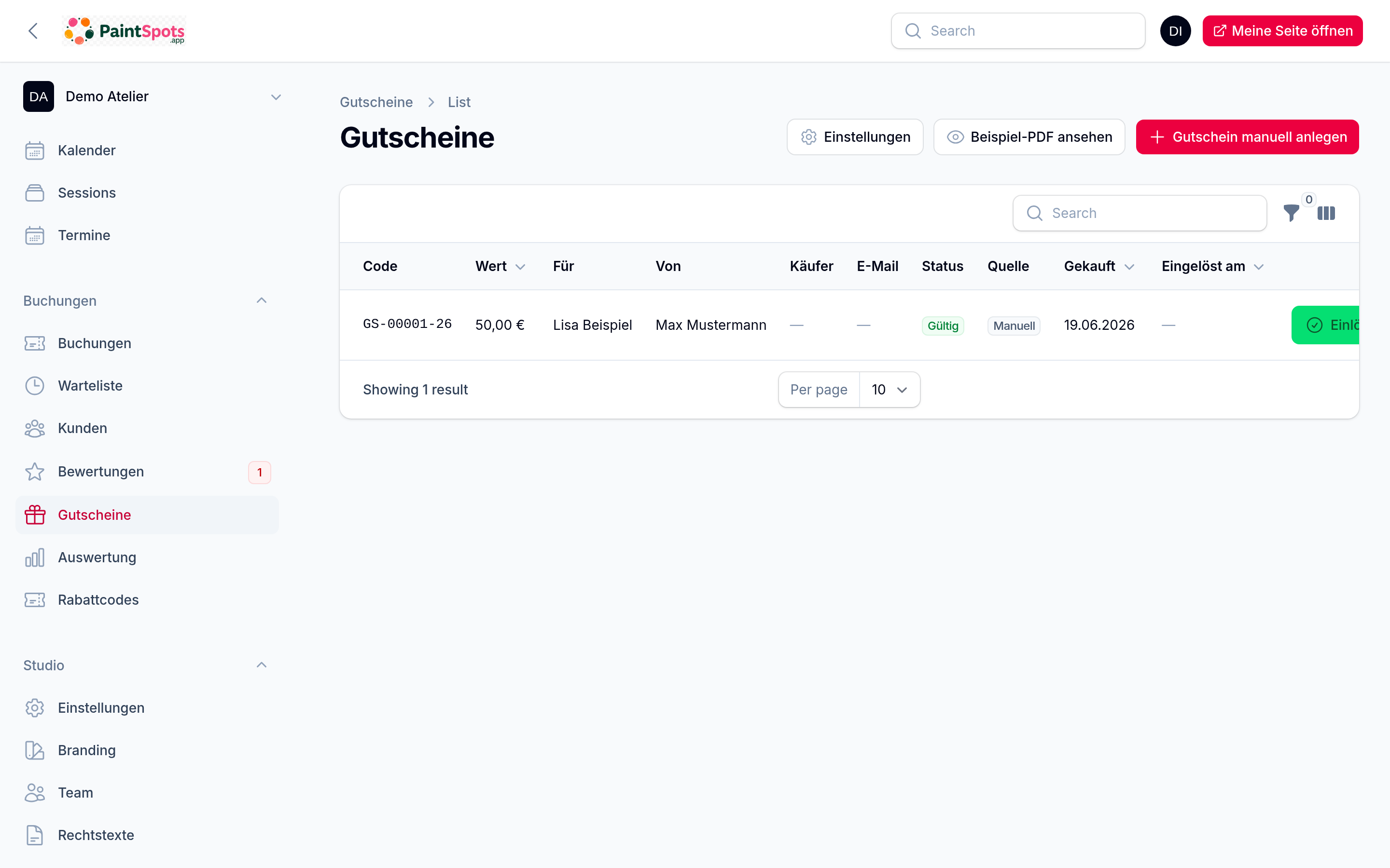 Gutschein-Verwaltung – verkaufte Gutscheine, Einlösen, Status