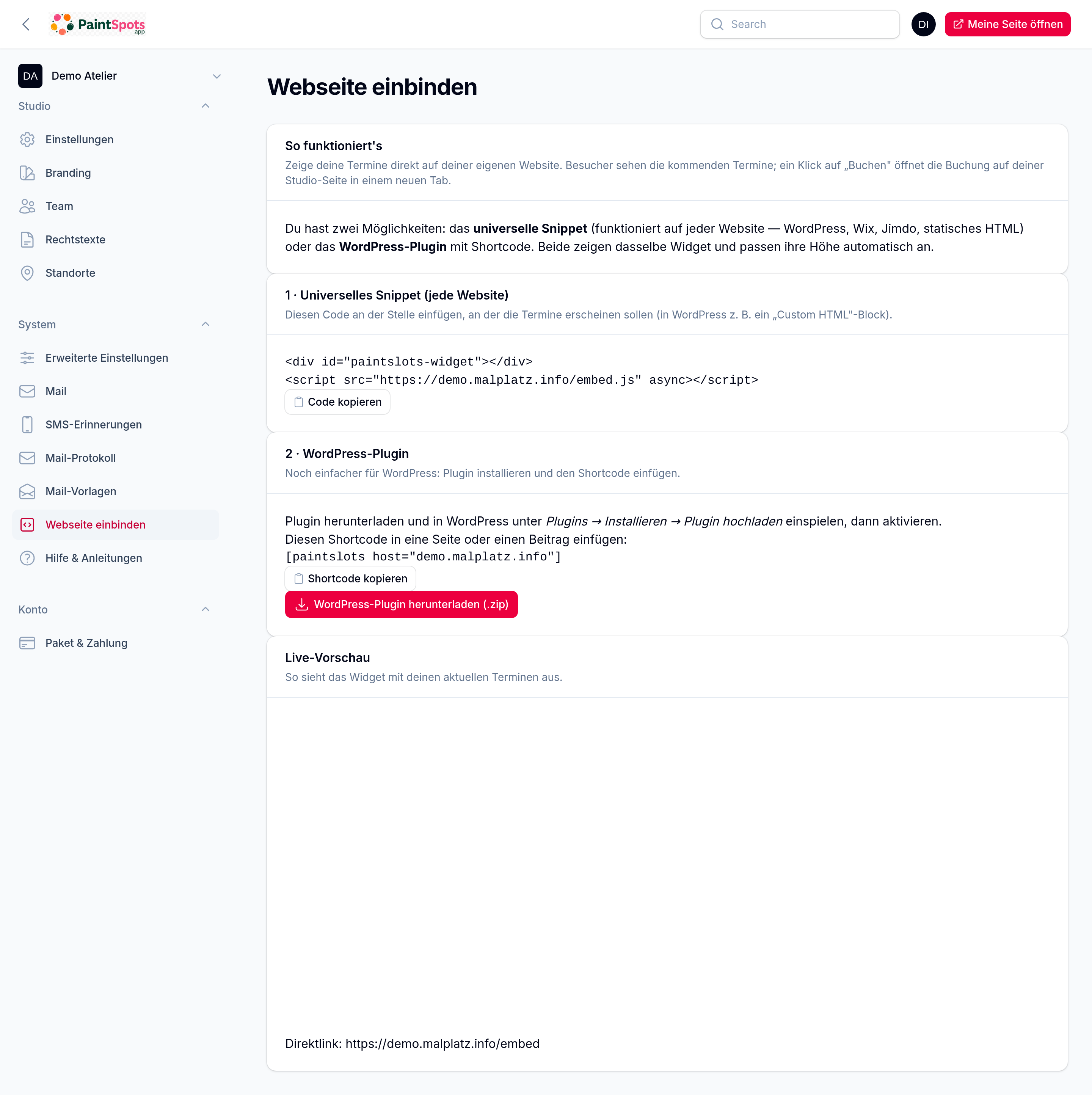 „Webseite einbinden