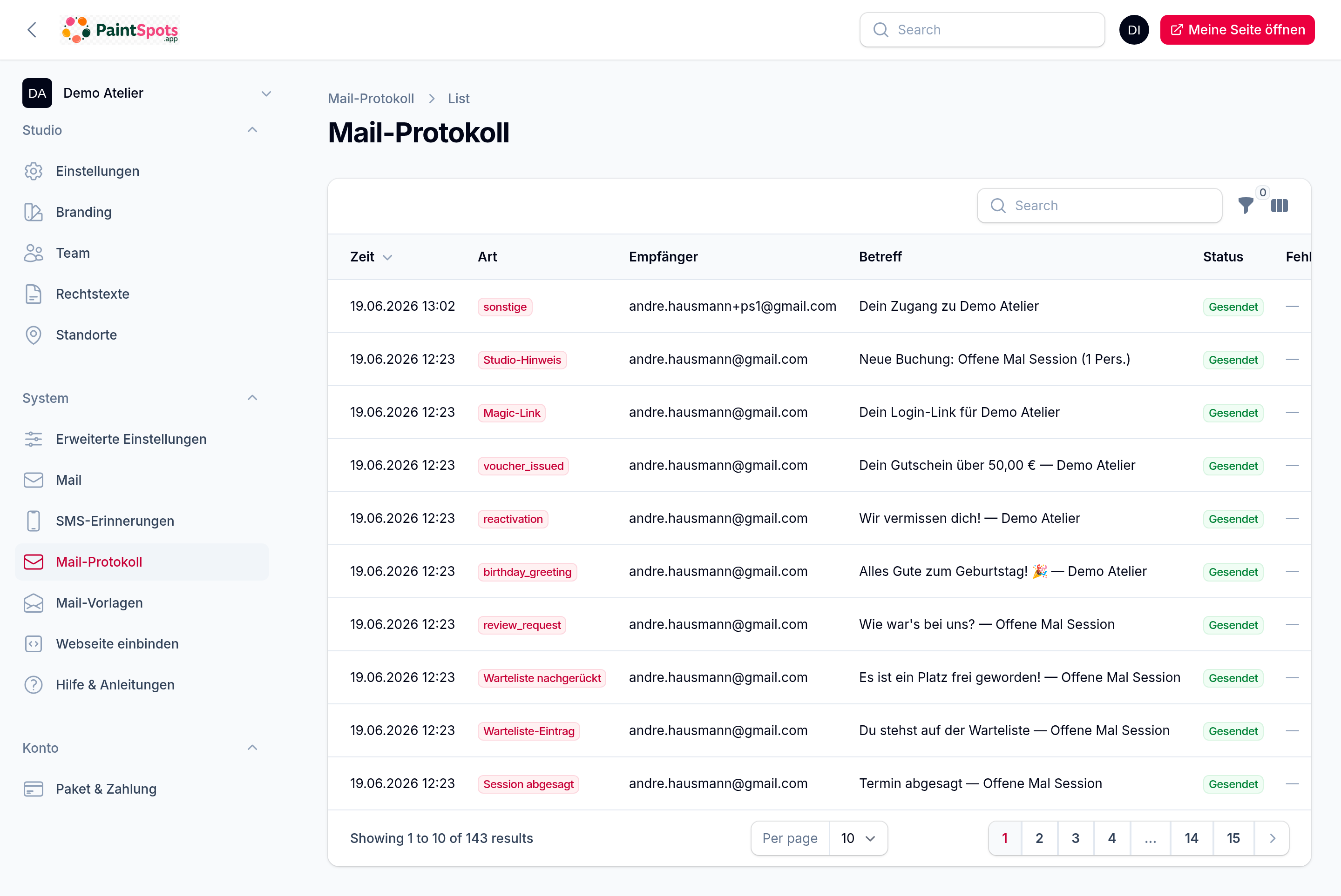 Mail-Protokoll – versendete Mails nachvollziehen